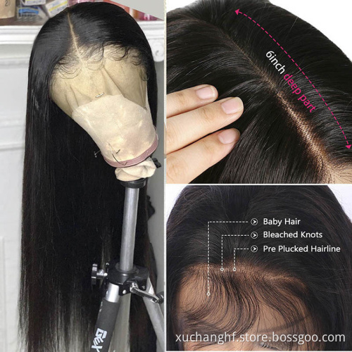 China Natural Color Long Swiss Lace Straight Hair Wig For Black Women 100% Raw Indian Human Hair Lace Front Wig